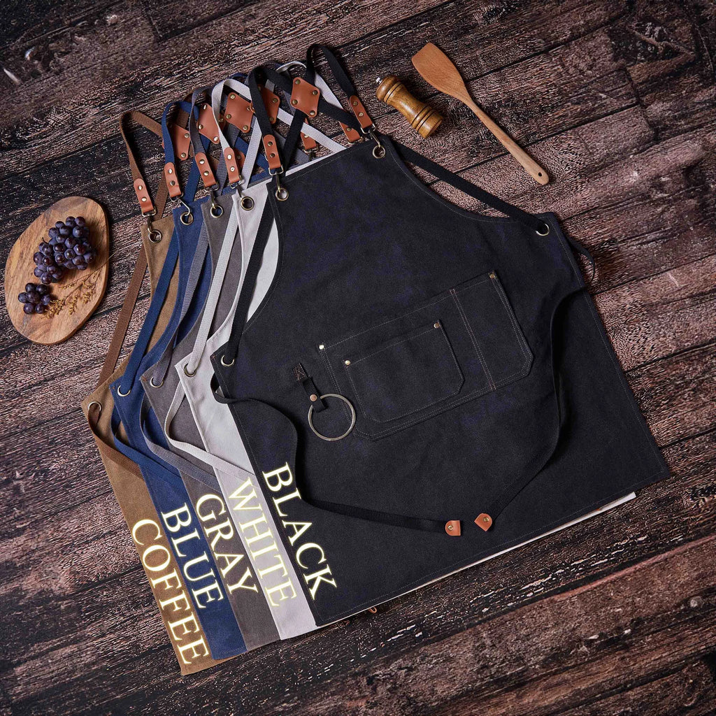 Personalized Bar Apron, Canvas Workshop Apron with Pockets, Embroidered Kitchen Apron, Barbeque Apron