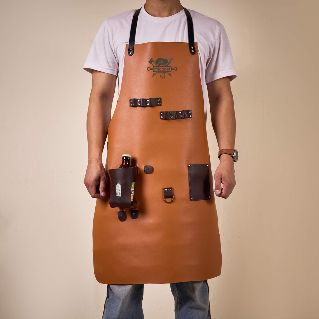 Personalized Leather Apron, Custom Groomsmen Gift, Bartender's Apron, BBQ Apron, Men's Chef Apron