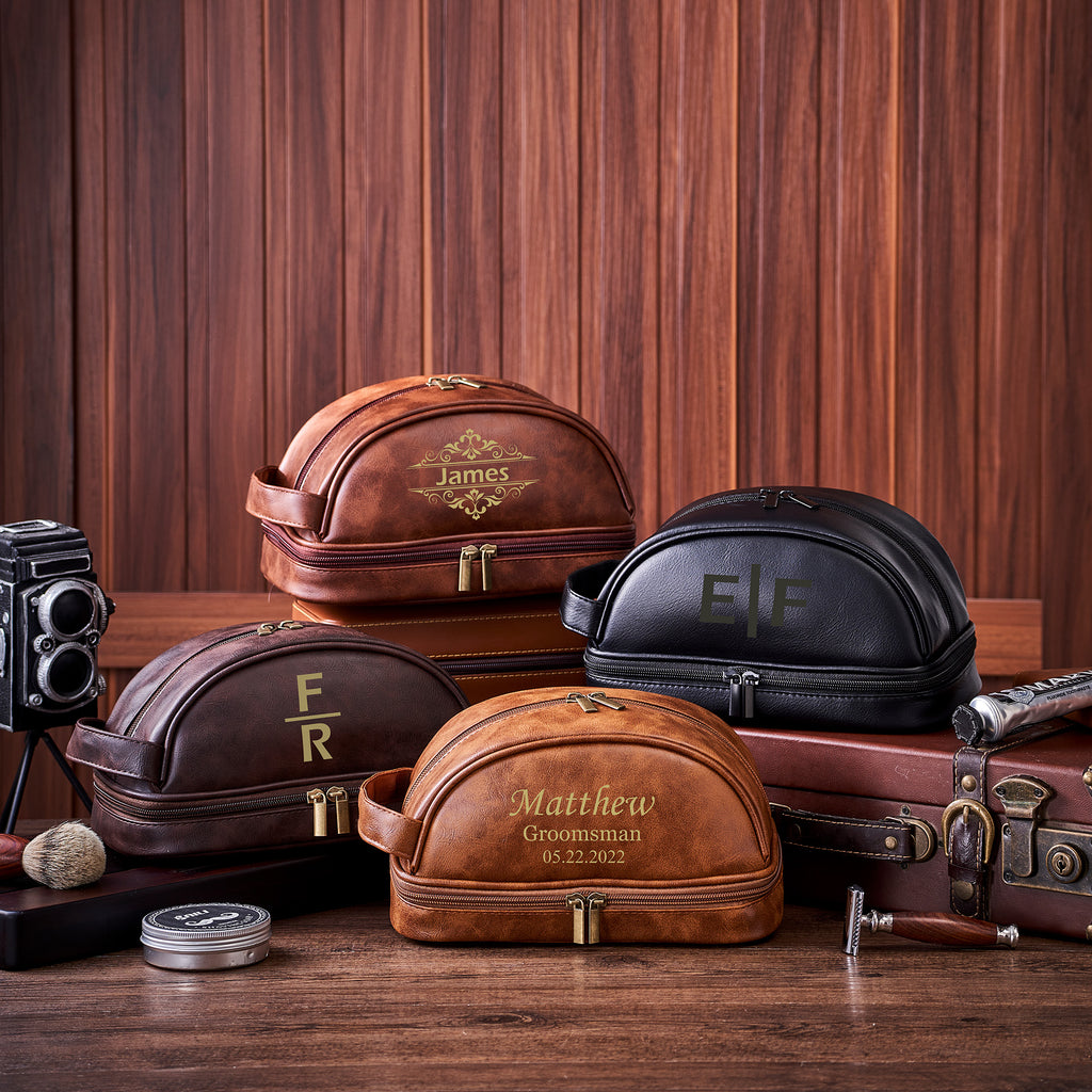 Groomsmen Gift, Groomsmen Proposal, Personalized Vegan Leather Toiletry Bag, Custom Dopp Kit, Men's Shaving Kit