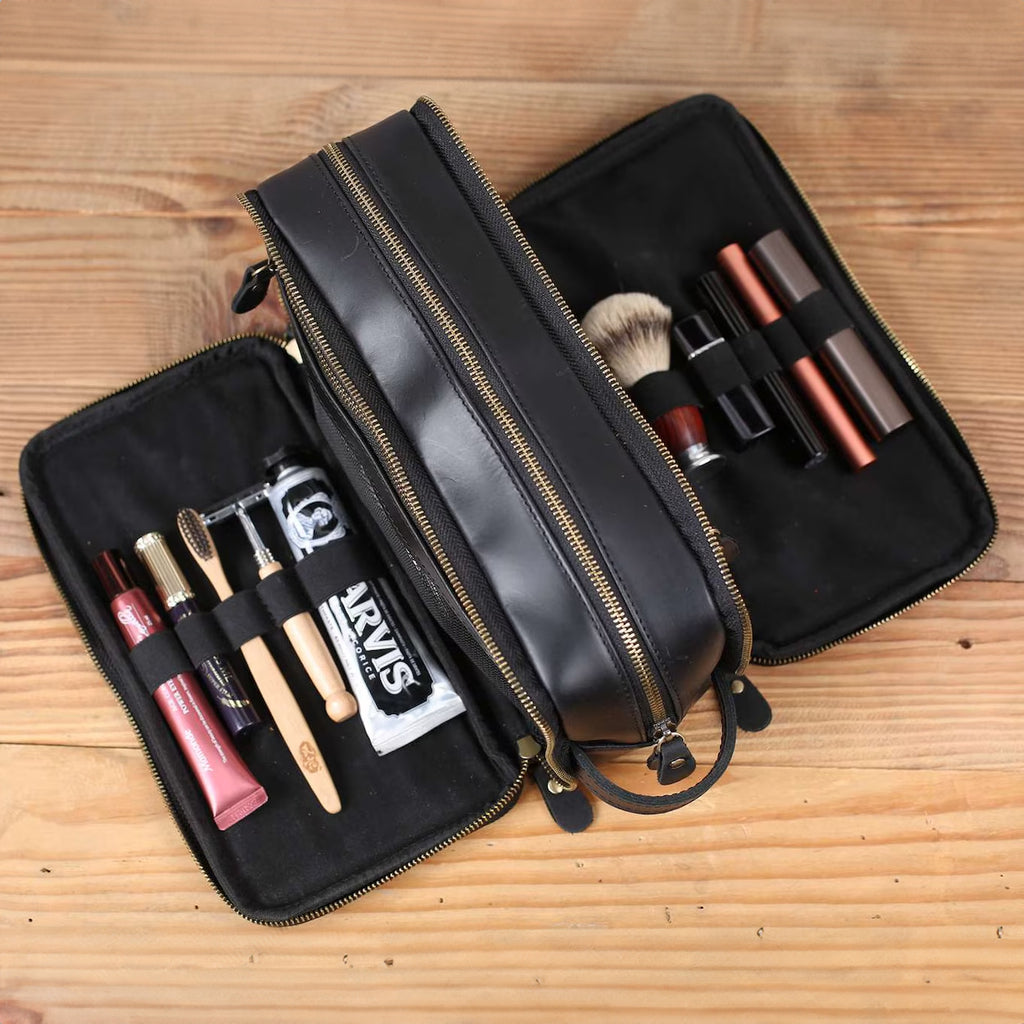 Groomsmen Gift, Personalized Leather Toiletry Bag, Leather Dopp Kit, Men's Shaving Kit