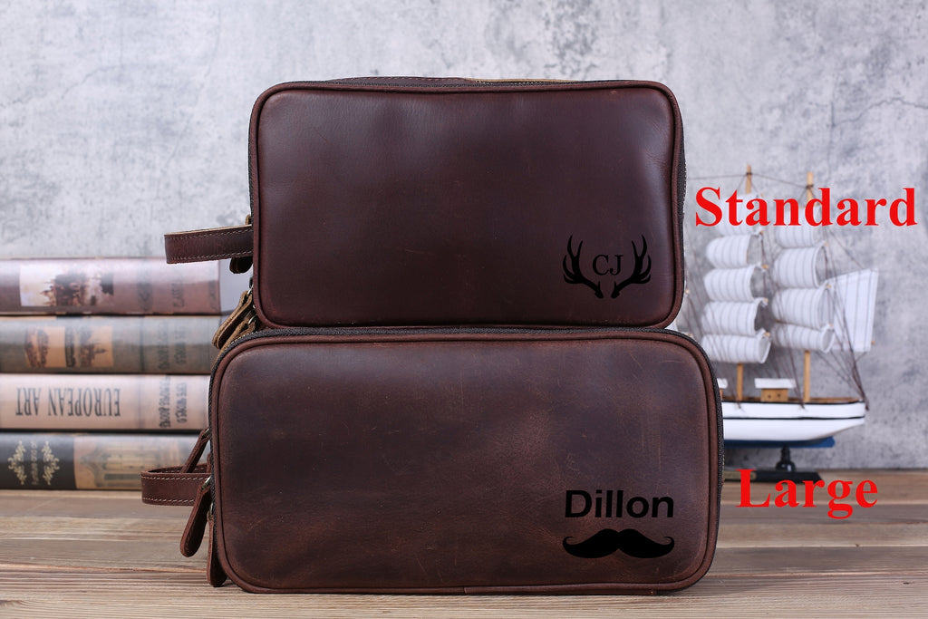 Groomsmen Gift, Personalized Leather Toiletry Bag, Leather Dopp Kit, Men's Shaving Kit