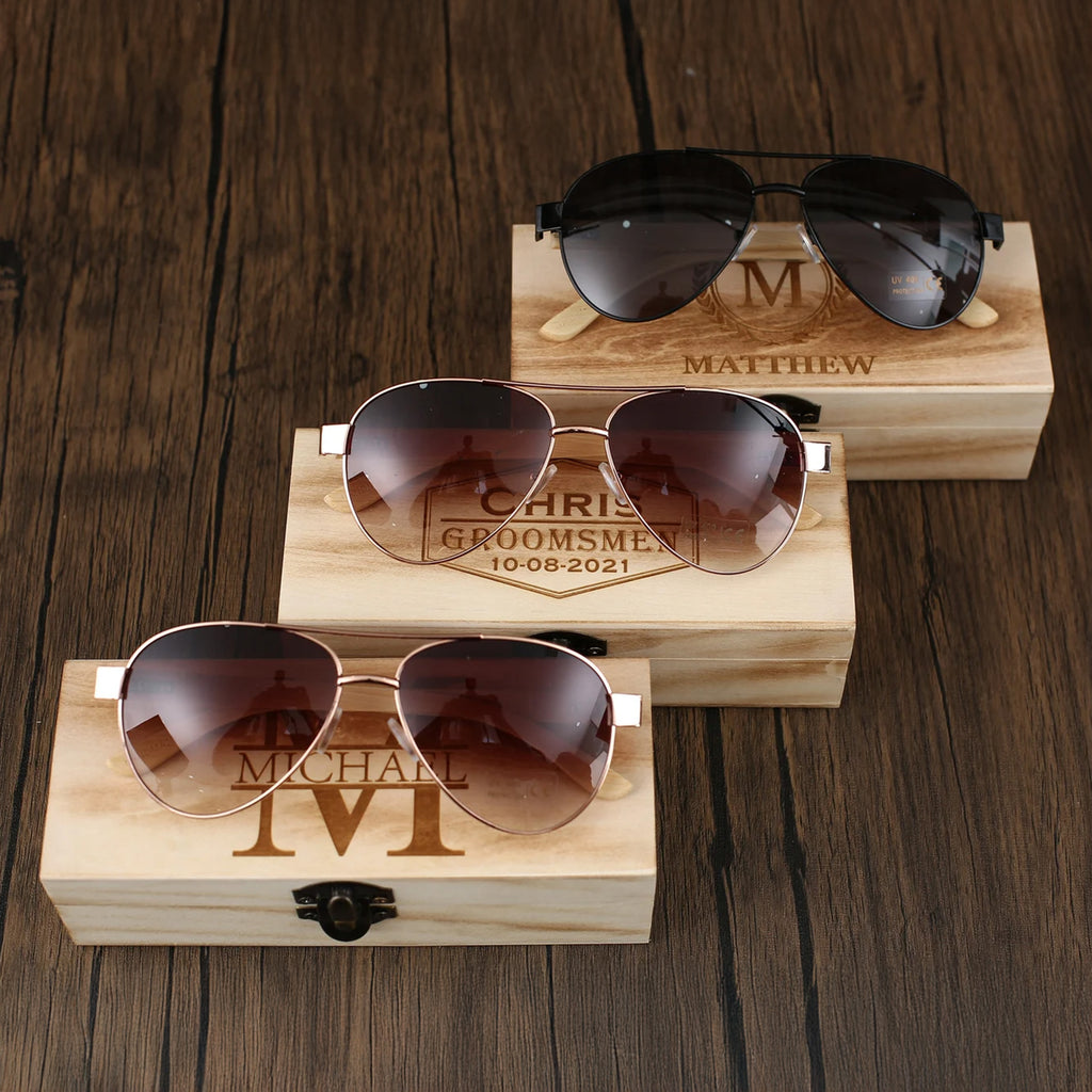 Groomsmen Gifts, Personalized Sunglasses with Wooden Box, Groomsman Sunglasses, Bachelor Party Gift, Wedding Gifts, Best Man Proposal