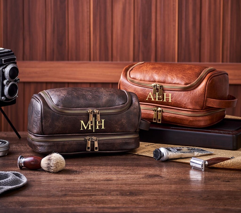 Personalized Groomsmen Gift, Men's Toiletry Bag, Vegan Leather Dopp Kit, Hanging Wash Bag