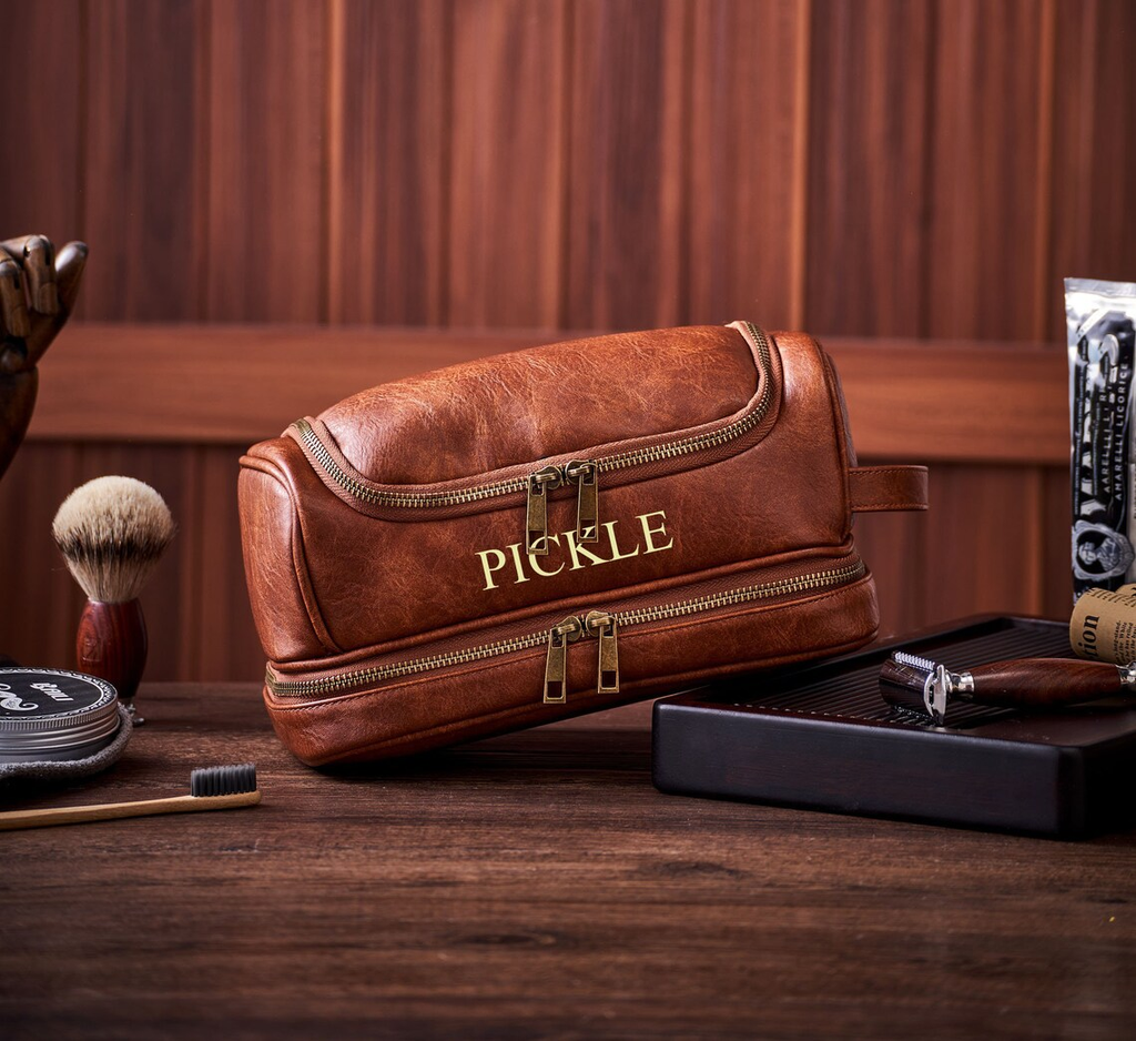 Personalized Groomsmen Gift, Men's Toiletry Bag, Vegan Leather Dopp Kit, Hanging Wash Bag