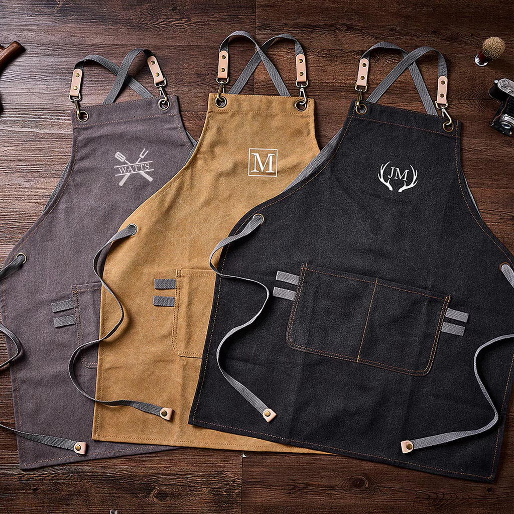 Personalized Canvas Apron for Groomsmen, Custom Bar Apron, Workshop Apron, Embroidered Kitchen Apron, BBQ Apron, Bartender Apron