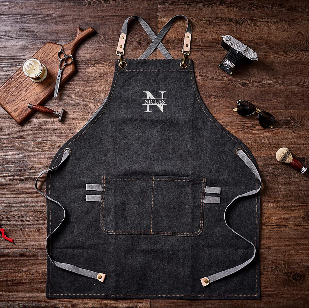 Personalized Canvas Apron for Groomsmen, Custom Bar Apron, Workshop Apron, Embroidered Kitchen Apron, BBQ Apron, Bartender Apron