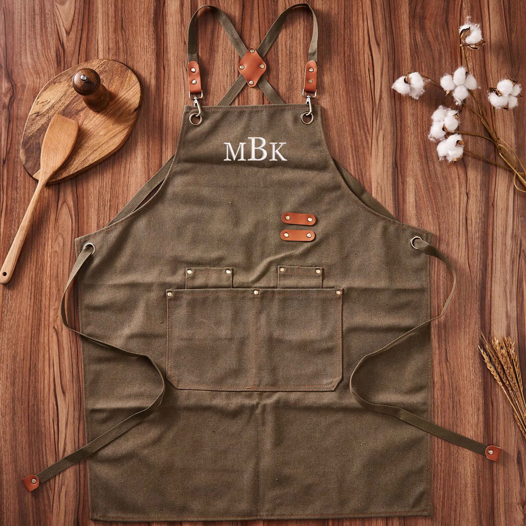 Personalized Canvas Apron, Custom Father's Day Gift, Bartender's Apron, Embroidered Apron, BBQ Apron, Men's Chef Apron
