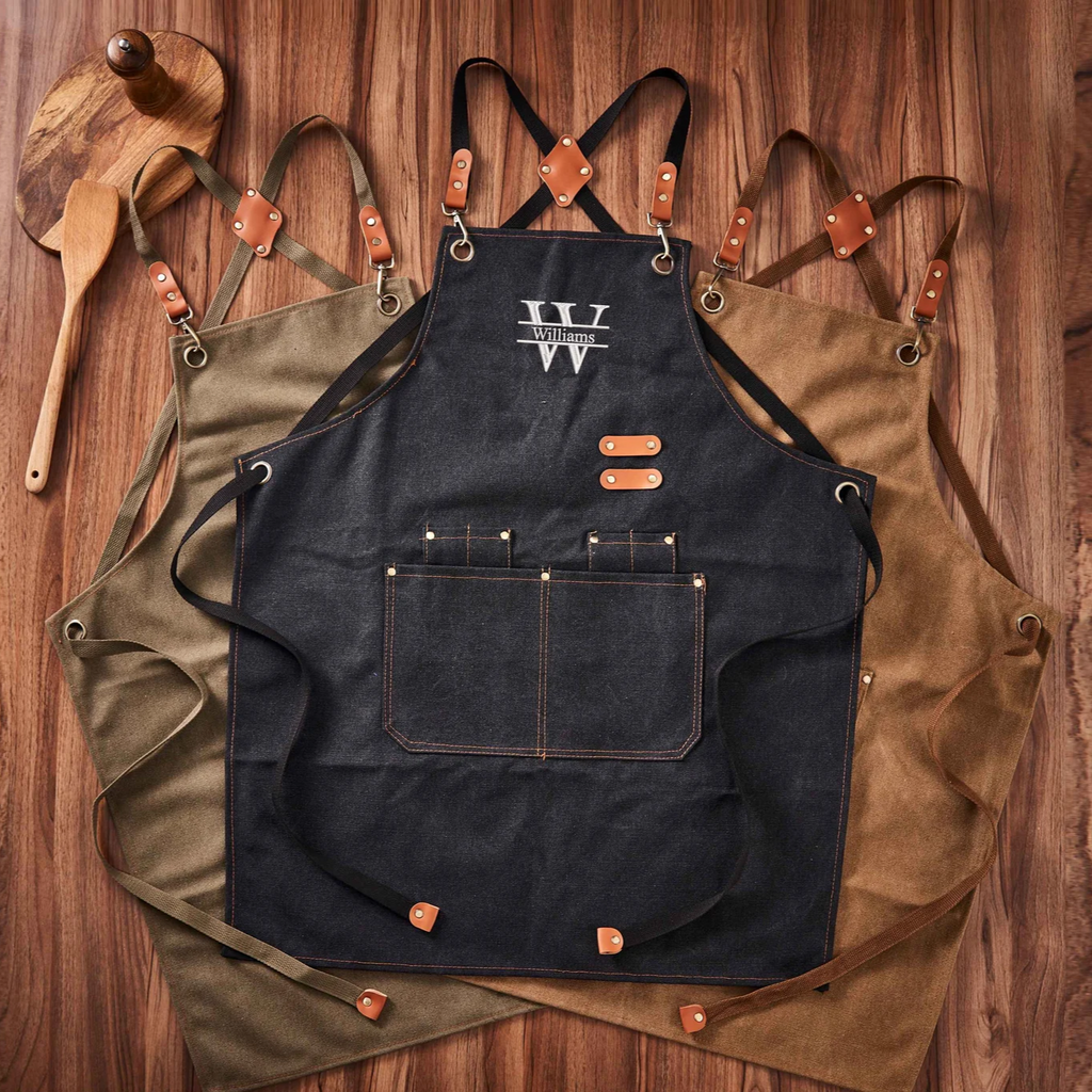 Personalized Canvas Apron, Custom Father's Day Gift, Bartender's Apron, Embroidered Apron, BBQ Apron, Men's Chef Apron