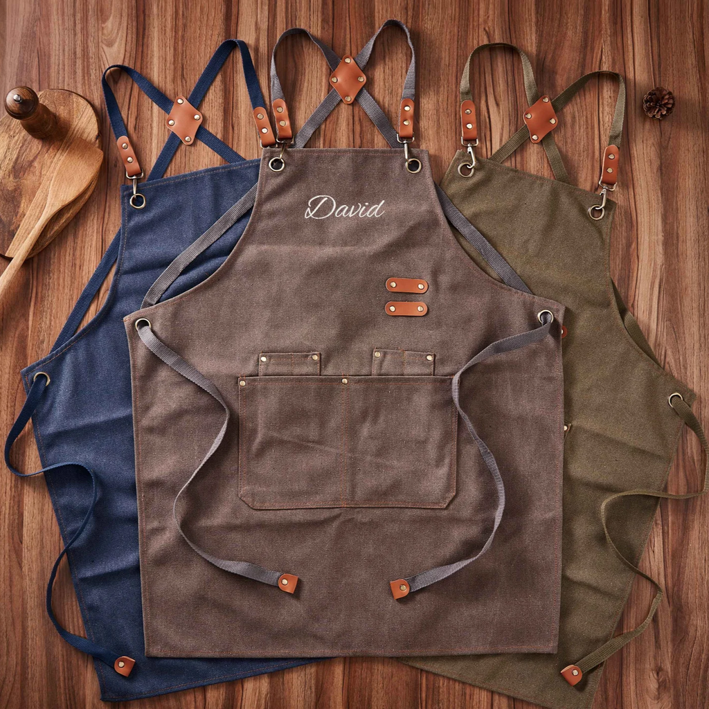 Personalized Canvas Apron, Custom Father's Day Gift, Bartender's Apron, Embroidered Apron, BBQ Apron, Men's Chef Apron