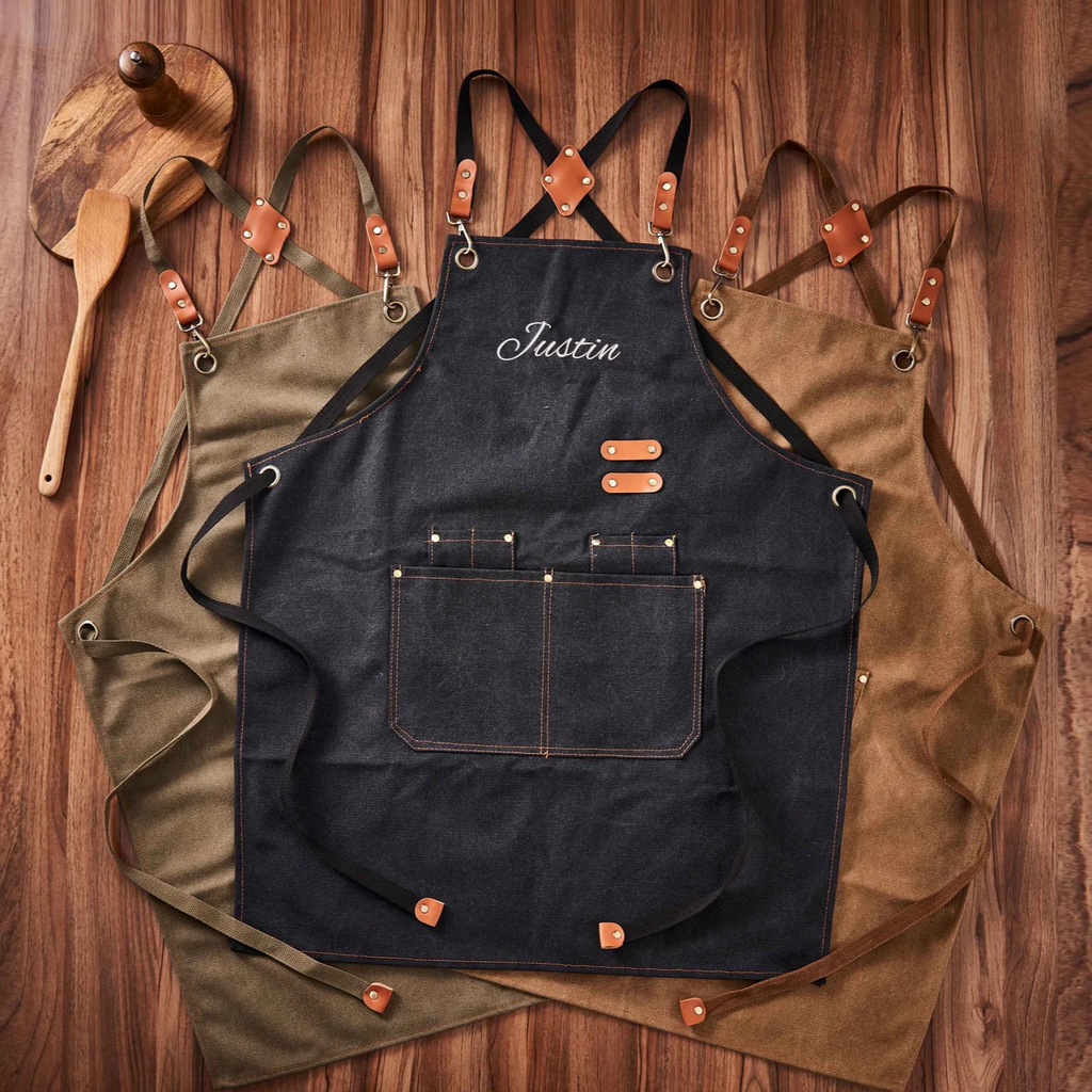 Personalized Canvas Apron, Custom Father's Day Gift, Bartender's Apron, Embroidered Apron, BBQ Apron, Men's Chef Apron
