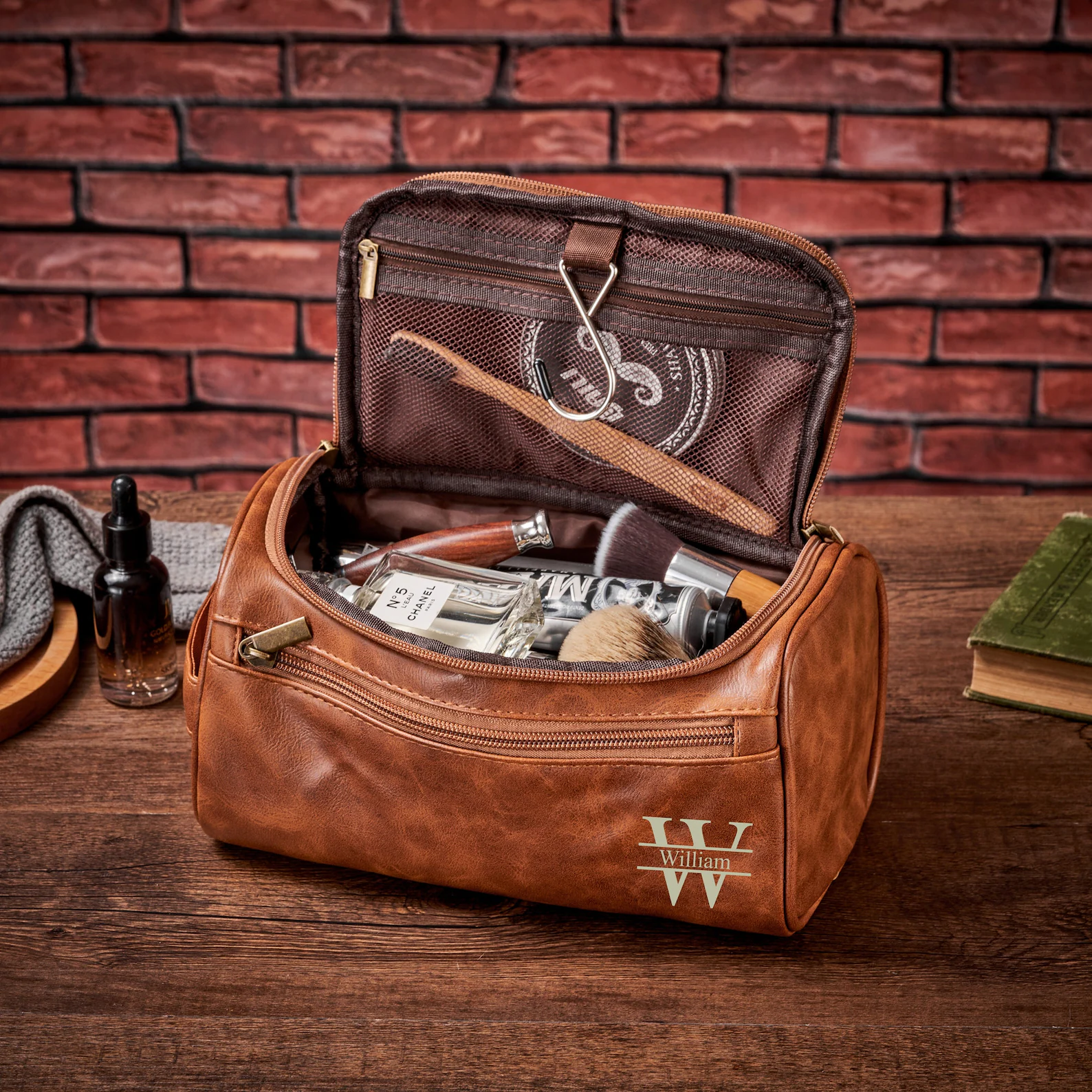 customized travel toiletry bag Personalized Gift For Him, Mens Dopp Bag, Graduation Gifts For Him, Custom Men's Toiletry Bag Vintage Brown / No