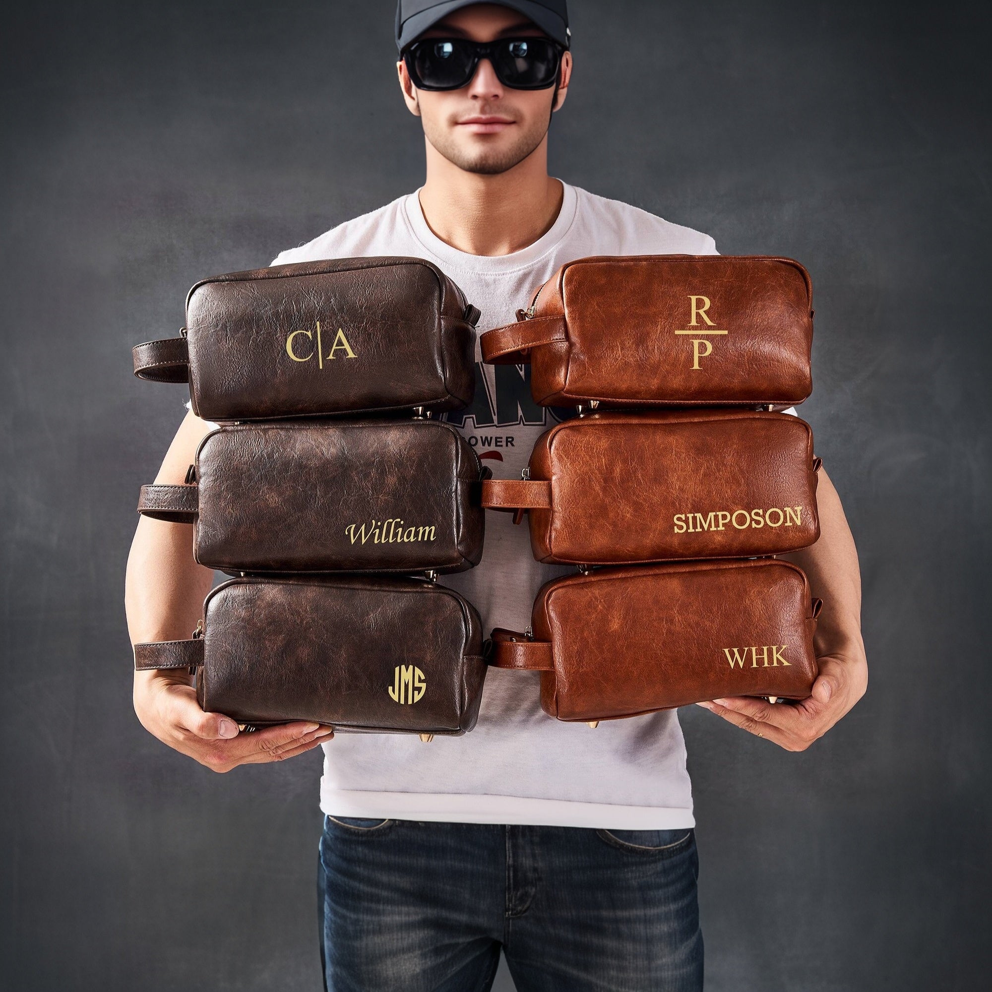 Groomsmen Gifts Personalized Toiletry Bag Leather Dopp Kit Men's