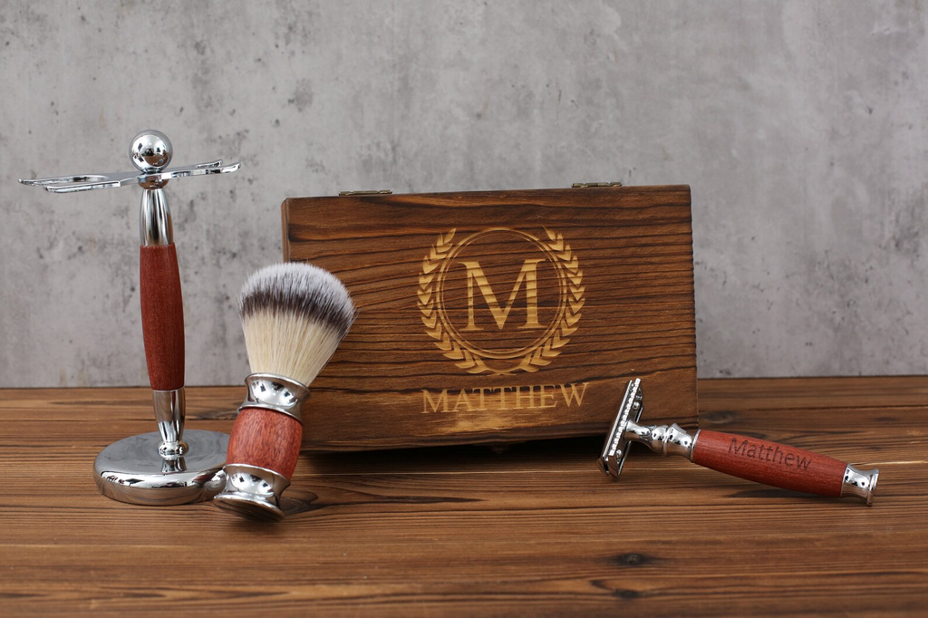 Personalized Wooden Razor, Groomsmen Gift Set, Safety Razor with Shaving Brush, Groom Gift, Custom Razor, Shaving Set for Men, Wedding Gifts