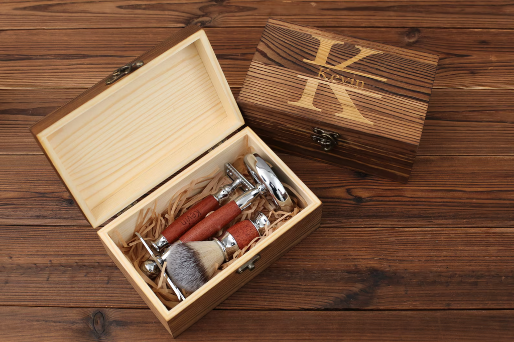Personalized Wooden Razor, Groomsmen Gift Set, Safety Razor with Shaving Brush, Groom Gift, Custom Razor, Shaving Set for Men, Wedding Gifts