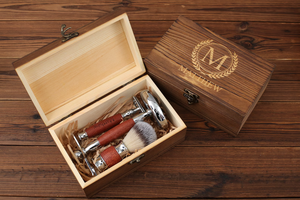 Personalized Wooden Razor, Groomsmen Gift Set, Safety Razor with Shaving Brush, Groom Gift, Custom Razor, Shaving Set for Men, Wedding Gifts