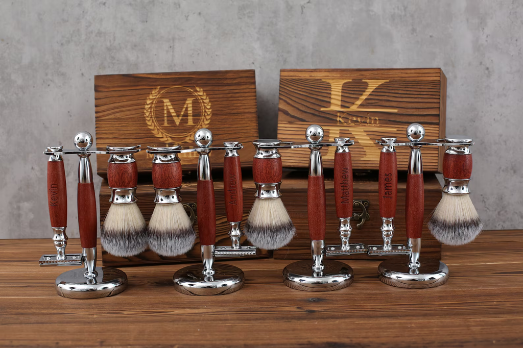 Personalized Wooden Razor, Groomsmen Gift Set, Safety Razor with Shaving Brush, Groom Gift, Custom Razor, Shaving Set for Men, Wedding Gifts