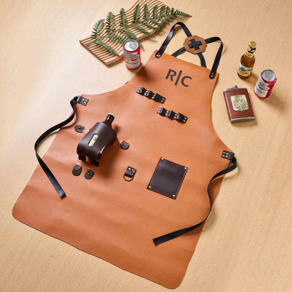 Personalized Leather Apron, Custom Groomsmen Gift, Bartender's Apron, BBQ Apron, Men's Chef Apron