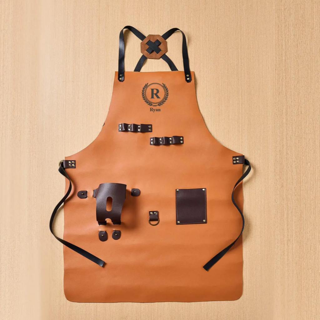 Personalized Leather Apron, Custom Groomsmen Gift, Bartender's Apron, BBQ Apron, Men's Chef Apron