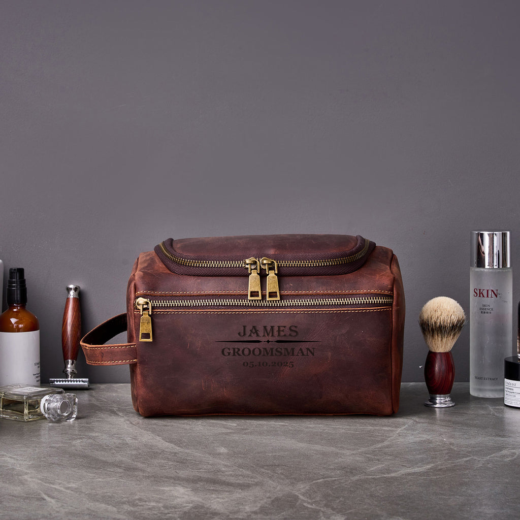 Personalized Leather Hanging Toiletry Bag Dopp Kit Shaving Bag Groomsmen Gifts