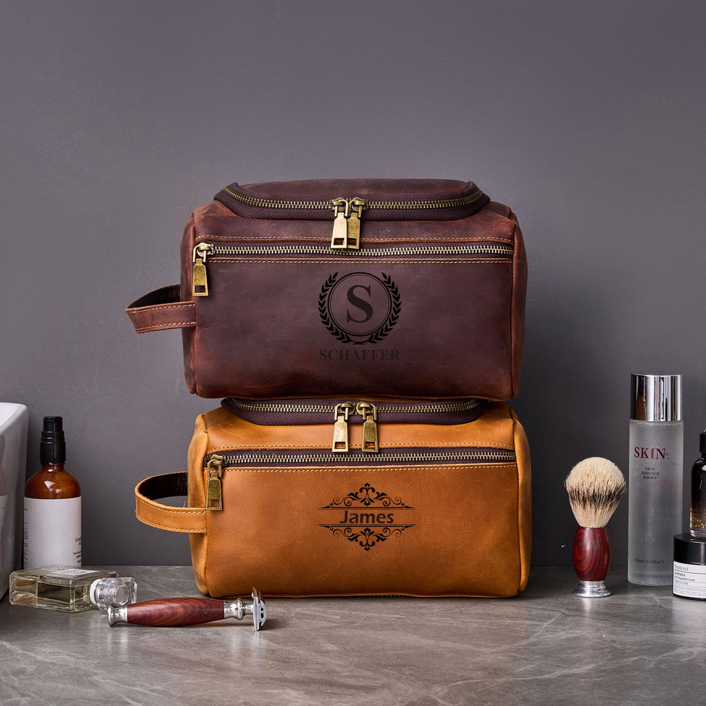 Personalized Leather Hanging Toiletry Bag Dopp Kit Shaving Bag Groomsmen Gifts