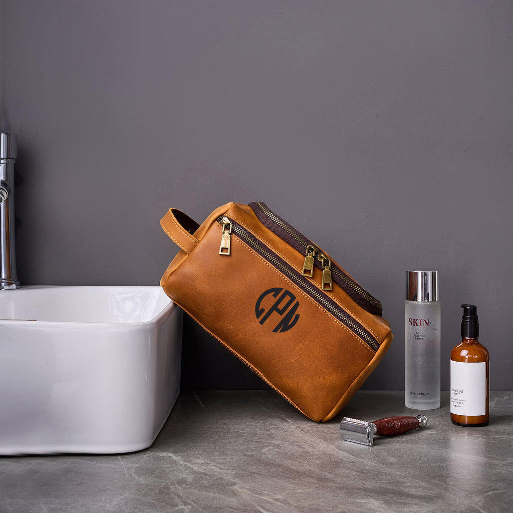 Personalized Leather Hanging Toiletry Bag Dopp Kit Shaving Bag Groomsmen Gifts