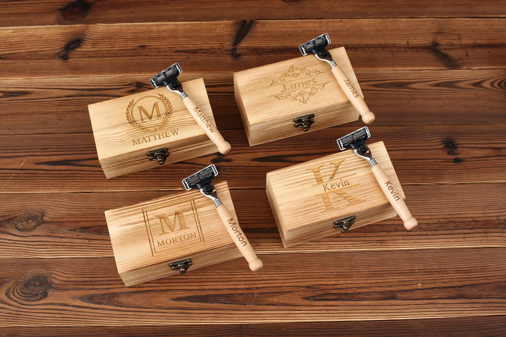 Personalized Razor with Wooden Handle, Shaving Brush, Safety Razor for Men, Groom Gift, Custom Razor, Shaving Kit for Men, Groomsmen Gift Set