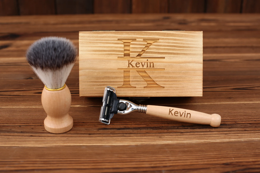 Personalized Razor with Wooden Handle, Shaving Brush, Safety Razor for Men, Groom Gift, Custom Razor, Shaving Kit for Men, Groomsmen Gift Set