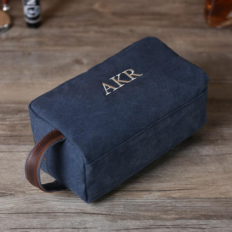 Personalized Toiletry Bag Monogrammed Groomsmen Gift Canvas Dopp Kit Embroidery Shaving Kit