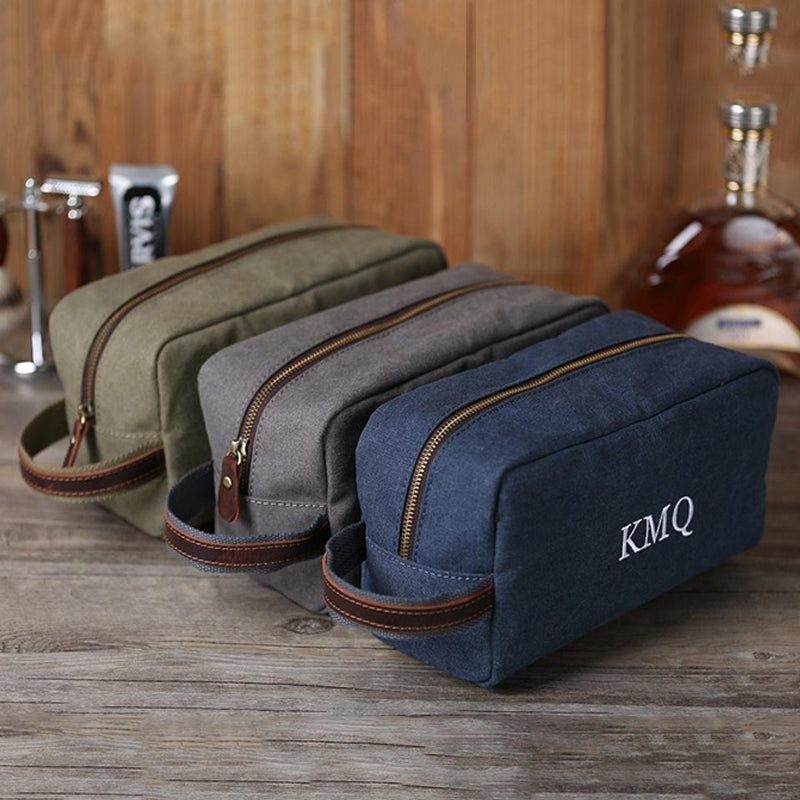Personalized Toiletry Bag Monogrammed Groomsmen Gift Canvas Dopp Kit Embroidery Shaving Kit
