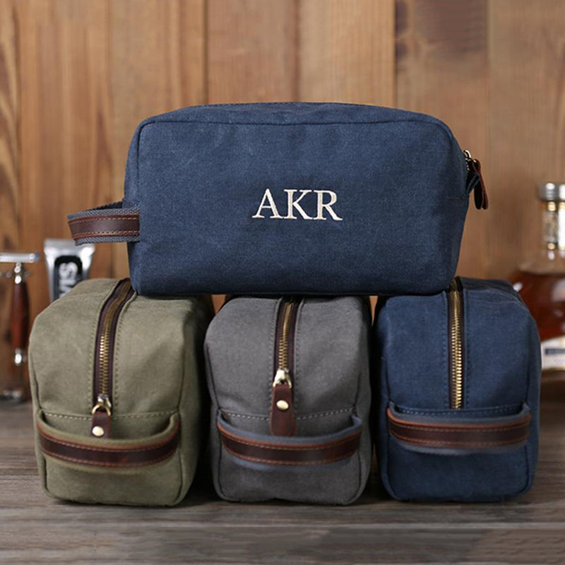 Personalized Toiletry Bag Monogrammed Groomsmen Gift Canvas Dopp Kit Embroidery Shaving Kit