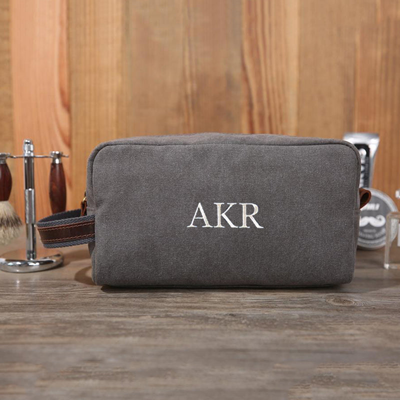 Personalized Toiletry Bag Monogrammed Groomsmen Gift Canvas Dopp Kit Embroidery Shaving Kit