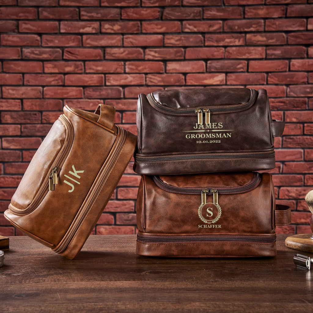 Personalized Travel Bag For Men, Vegan Leather Hanging Toiletry Bag, Dopp Kits Personalized