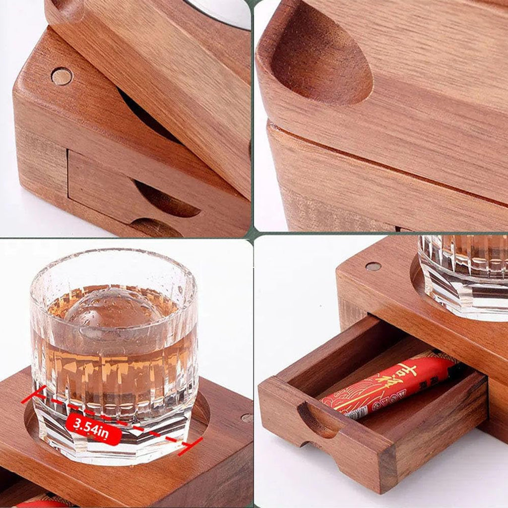 Personalized Whiskey & Cigar Tray Glass Holder Ashtray Whiskey, Gift for Dad,2 in 1 Wooden Cigar Ashtray With Whiskey Glass Holder