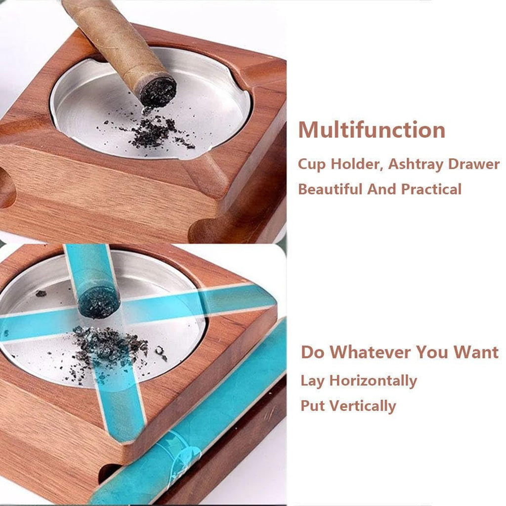 Personalized Whiskey & Cigar Tray Glass Holder Ashtray Whiskey, Gift for Dad,2 in 1 Wooden Cigar Ashtray With Whiskey Glass Holder