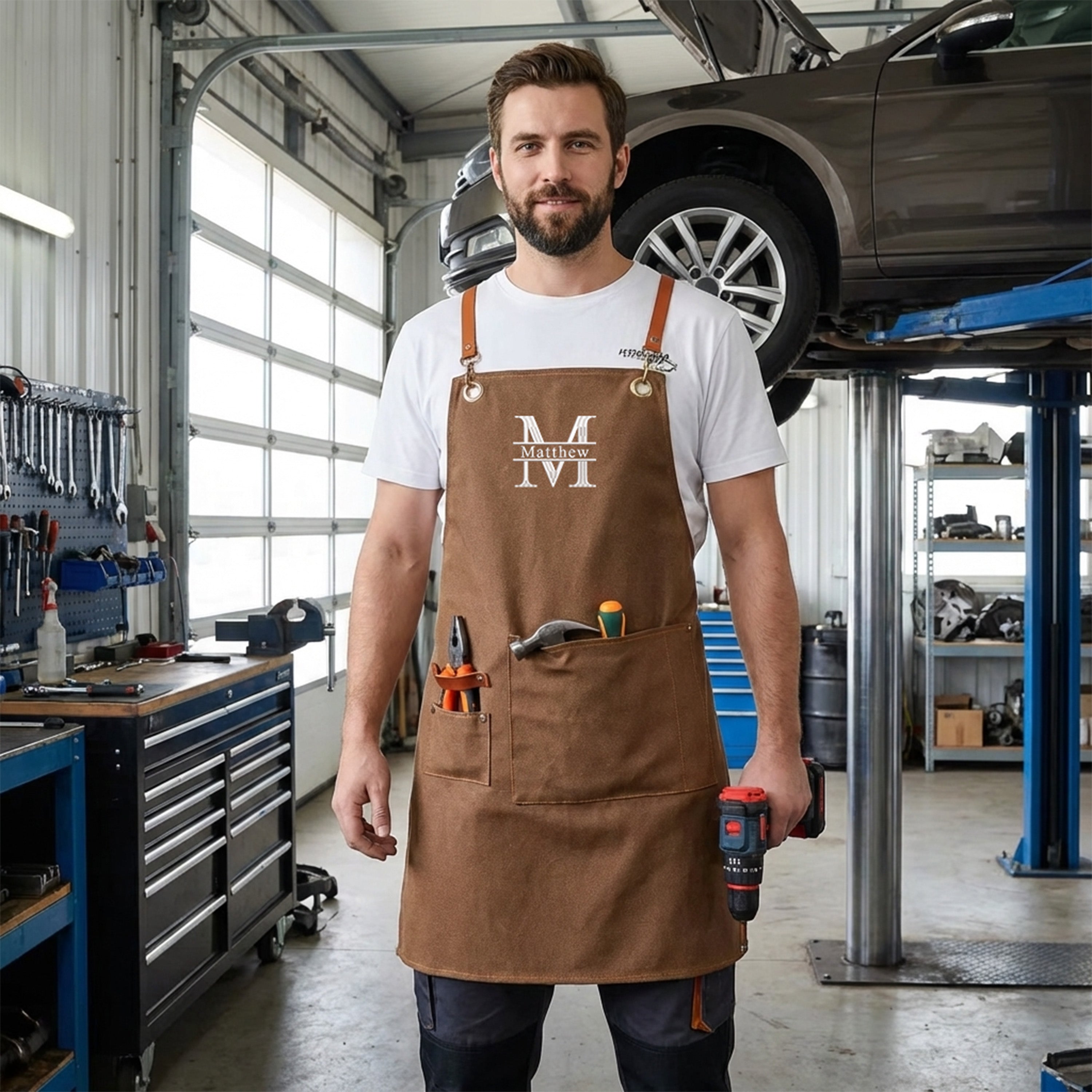 Personalized Canvas Apron with Pockets – Custom Name / Logo, Heavy Dut ...