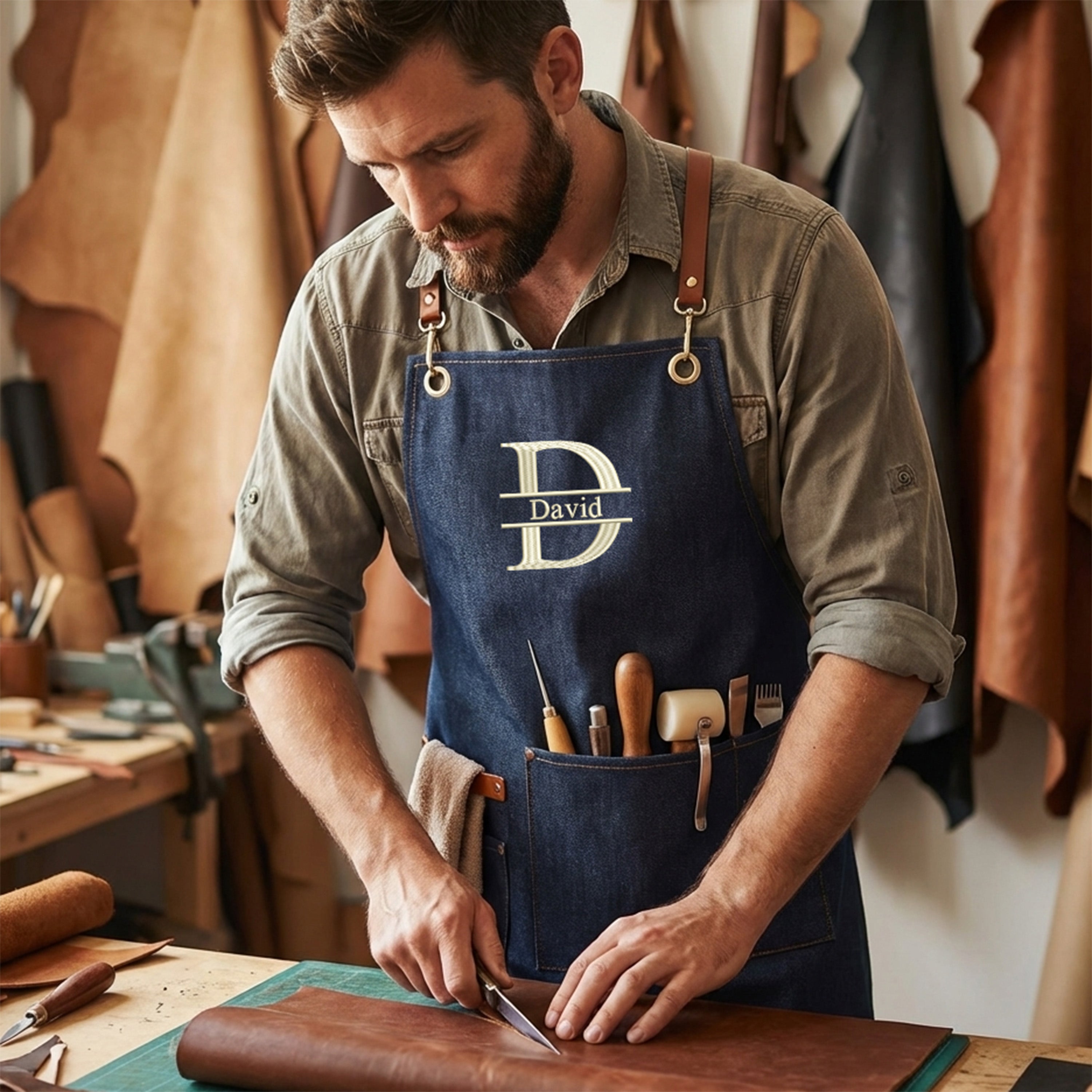 Personalized Canvas Apron with Pockets – Custom Name / Logo, Heavy Dut ...