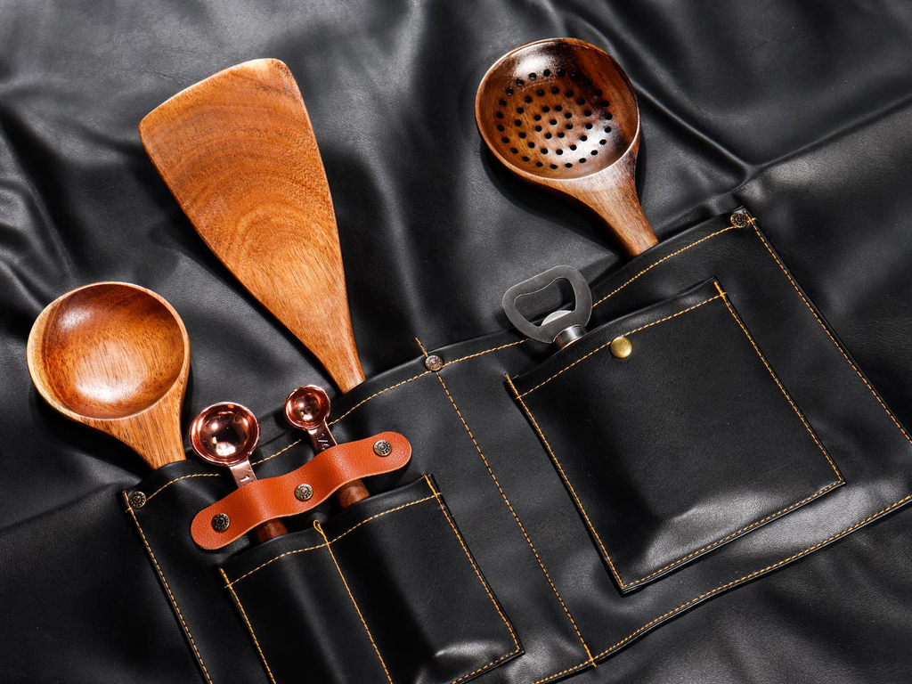 Personalized Vegan Leather Apron, Custom Groomsmen Gifts, Engraved Apron for Cooking, Barbeque Apron