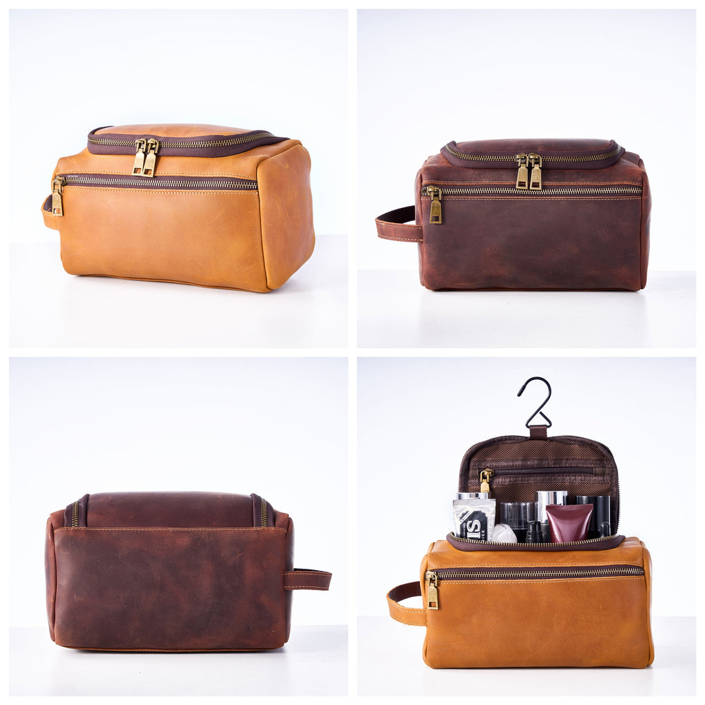 Personalized Leather Hanging Toiletry Bag Dopp Kit Shaving Bag Groomsmen Gifts