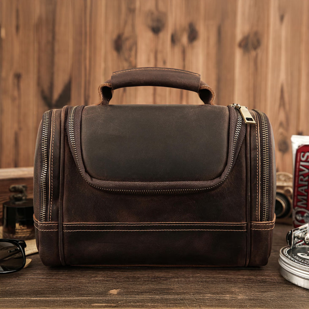 custom travel toiletry bag Personalized Leather Toiletry Bag – Custom Engraved Travel Dopp Kit for Men, Groomsmen & Corporate Gifts Vintage Brown / No
