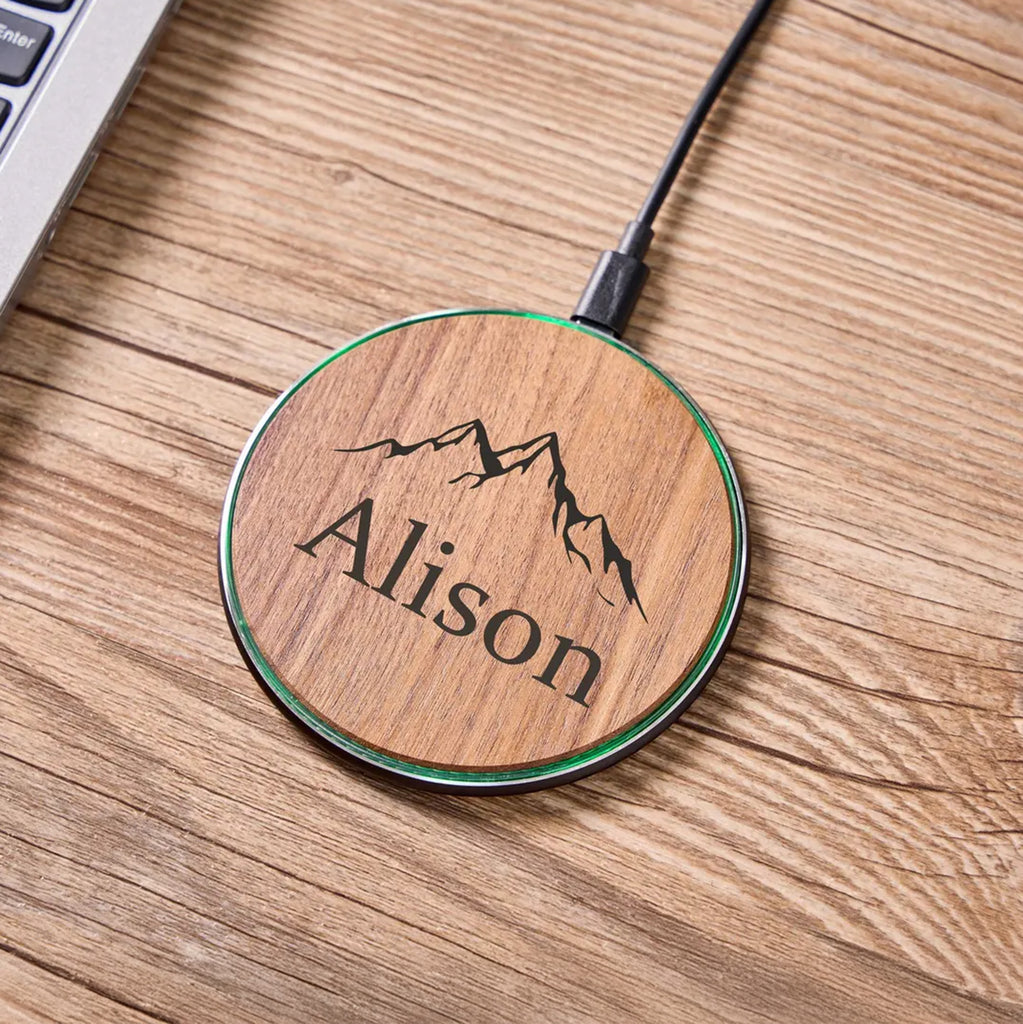 Customizable Wooden Wireless Charger,15W Qi Fast Charging Pad,Personalized Groomsmen Gift,Perfect Corporate Gift for Employees