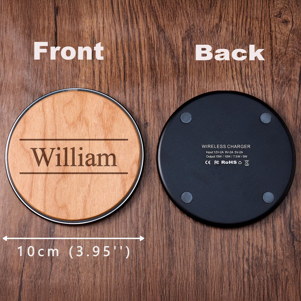 Customizable Wooden Wireless Charger,15W Qi Fast Charging Pad,Personalized Groomsmen Gift,Perfect Corporate Gift for Employees