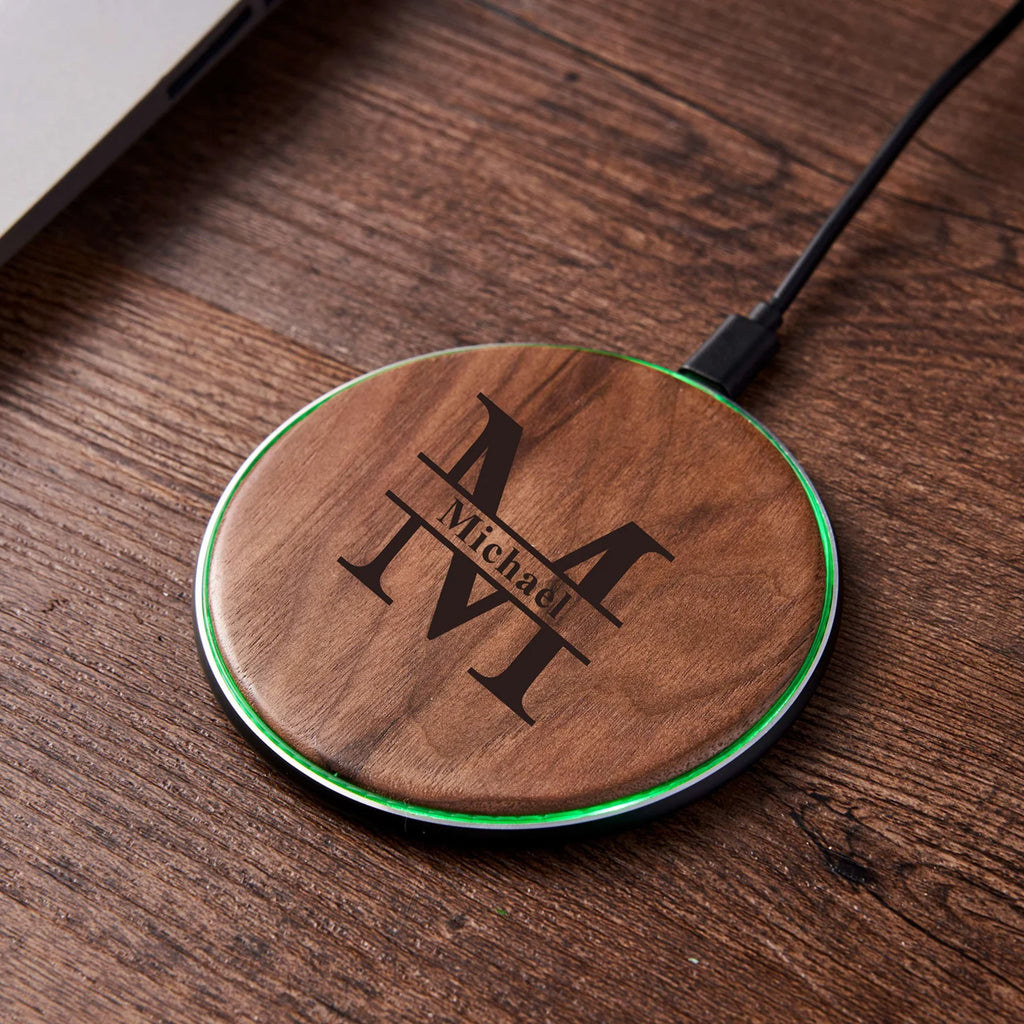 Customizable Wooden Wireless Charger,15W Qi Fast Charging Pad,Personalized Groomsmen Gift,Perfect Corporate Gift for Employees