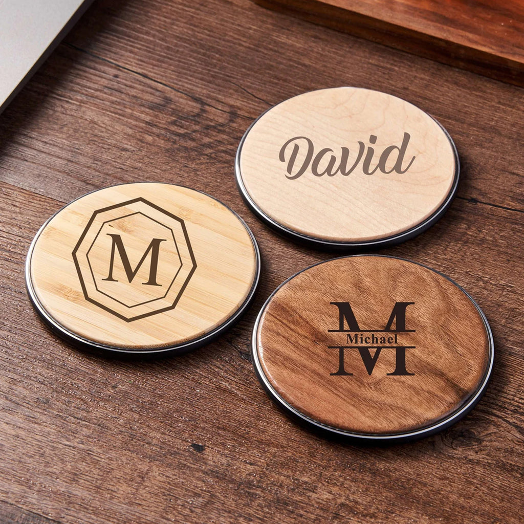 Customizable Wooden Wireless Charger,15W Qi Fast Charging Pad,Personalized Groomsmen Gift,Perfect Corporate Gift for Employees