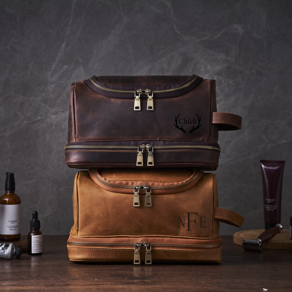 Personalized Groomsmen Gifts Custom Leather Hanging Toiletry Bag Dopp Kit Father's Day Gift