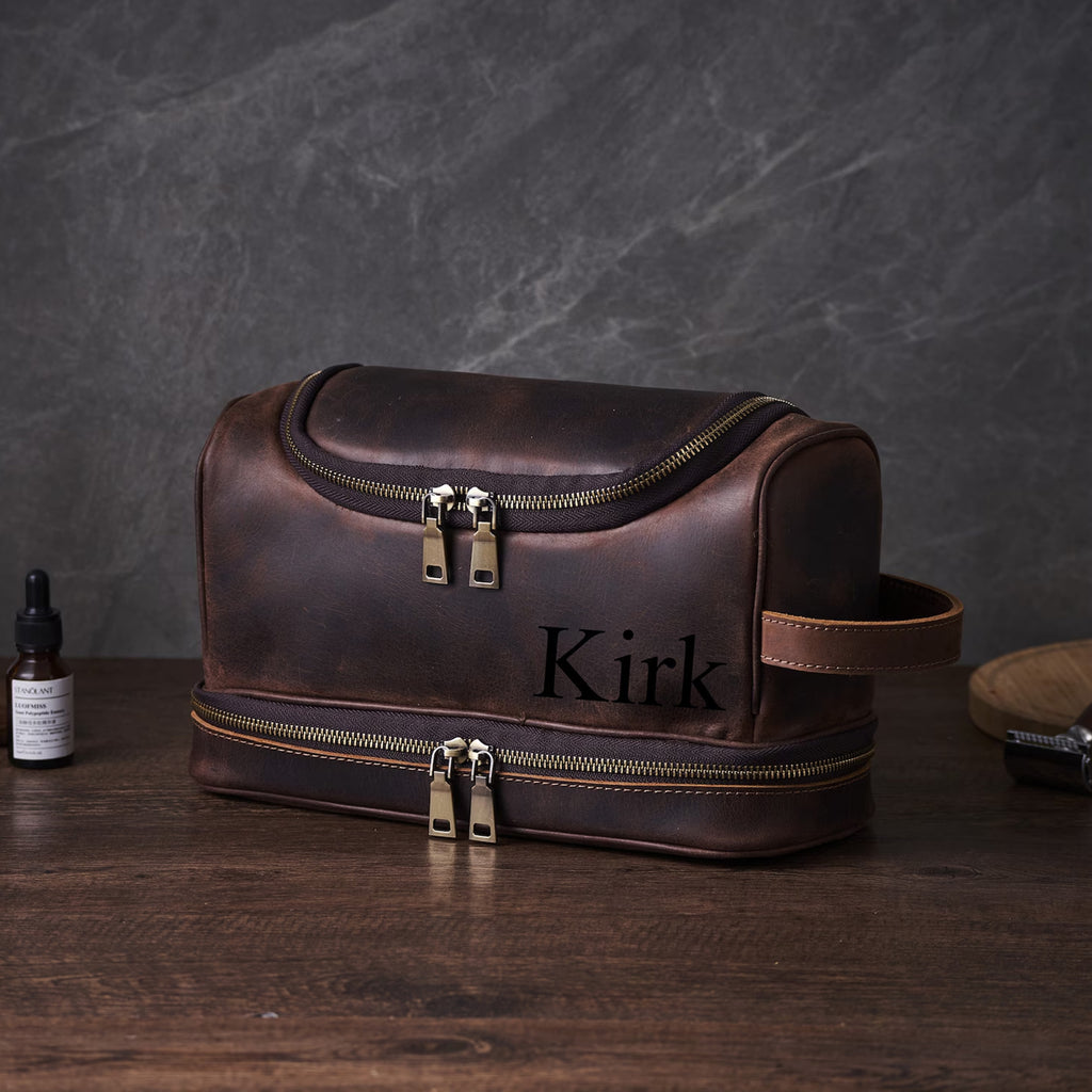 Personalized Groomsmen Gifts Custom Leather Hanging Toiletry Bag Dopp Kit Father's Day Gift