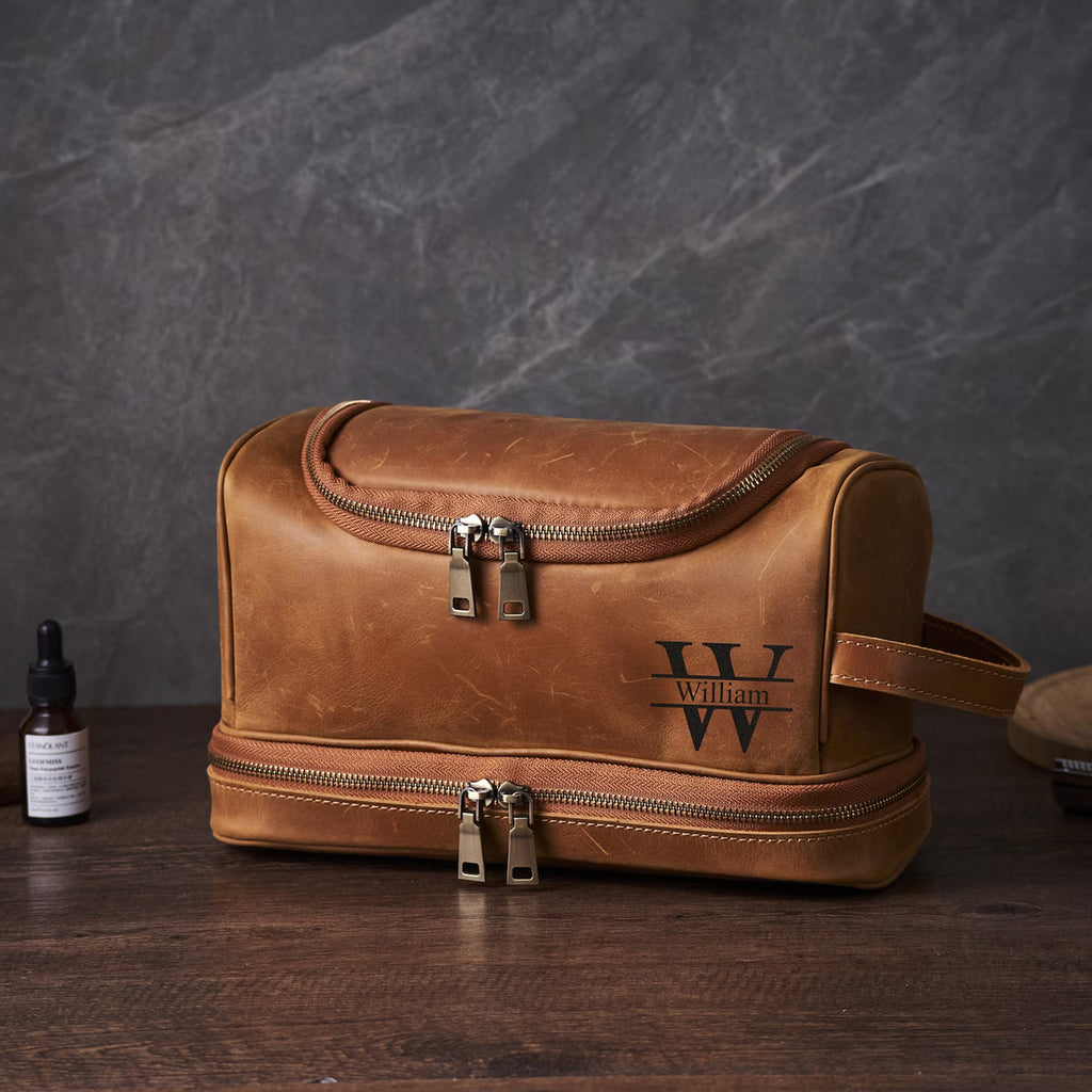 Personalized Groomsmen Gifts Custom Leather Hanging Toiletry Bag Dopp Kit Father's Day Gift