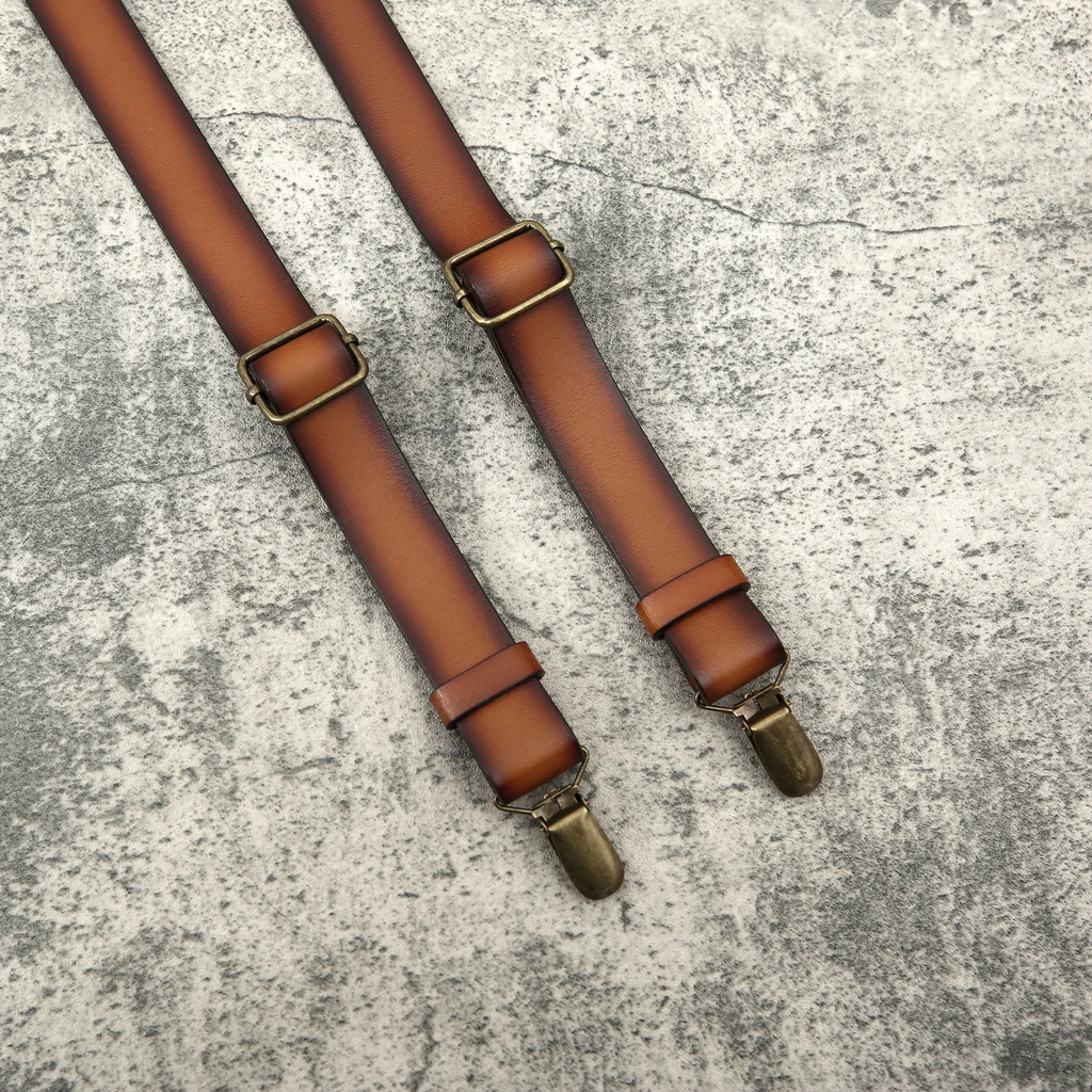 Personalized Men’s Leather Suspenders Groomsmen Suspenders Brown Leather Suspenders