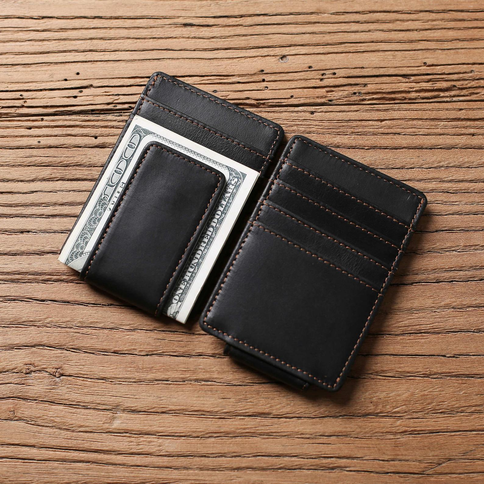 Men's Personalized Leather Bi-fold Money Clip Travel Wallet