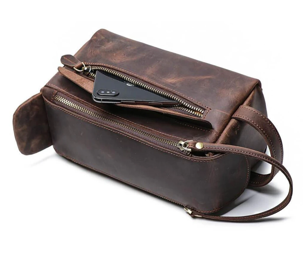 Unique Groomsmen Gift, Personalized Leather Toiletry Bag, Leather Dopp Kit