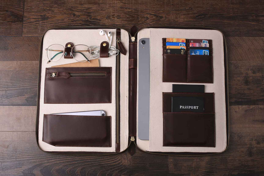 Large Personalized Leather Travel Wallet, Groomsmen Gift, iPad Pro Holder